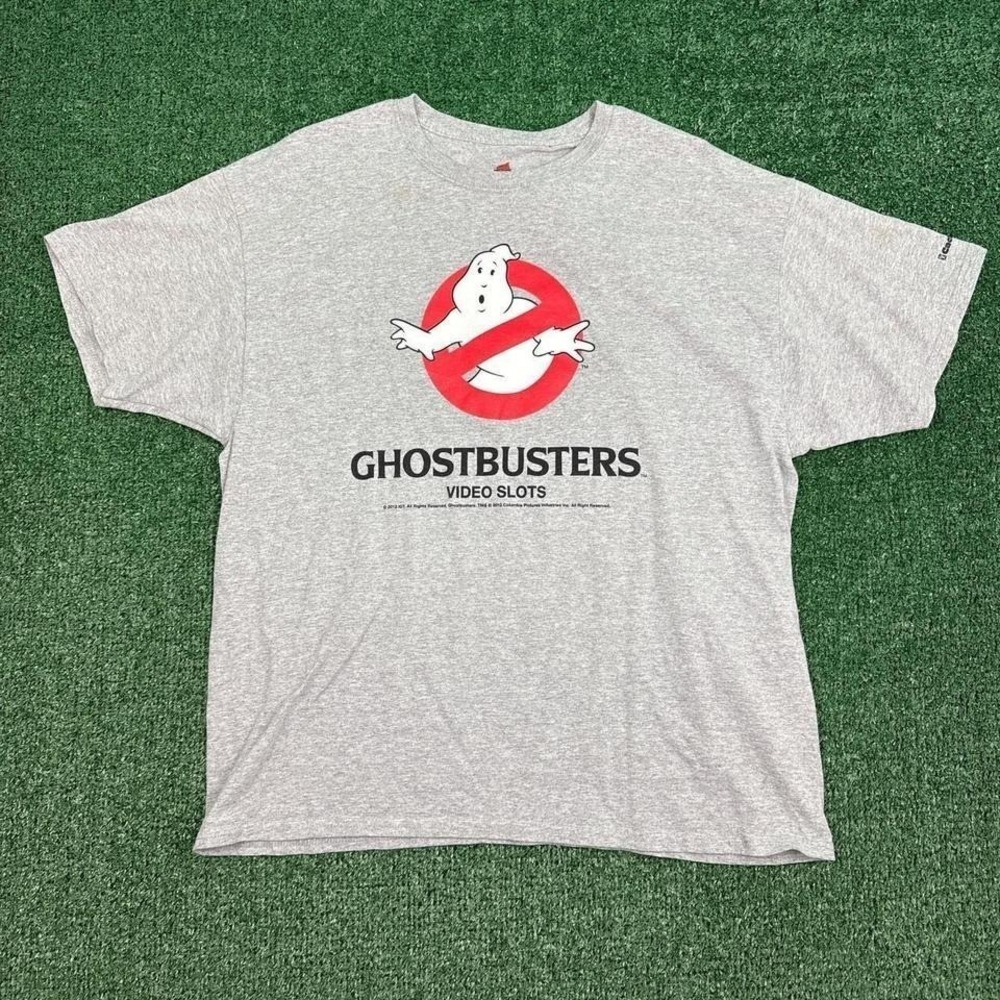 Grey Ghostbusters "who ya gonna call" video slots graphic t-shirt